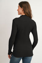 Black Textured Mock Neck Long Sleeve Maternity Top Back View