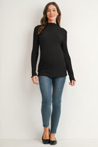 Black Textured Mock Neck Long Sleeve Maternity Top Full Body