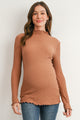 Mocha Textured Mock Neck Long Sleeve Maternity Top Front View