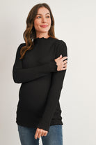 Black Textured Mock Neck Long Sleeve Maternity Top Black