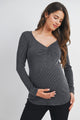 Charcoal Sweetheart Neck Long Sleeve Ribbed Maternity Top Front View