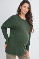 Green Round Neck Side Zip Maternity Nursing Pullover Top Side View