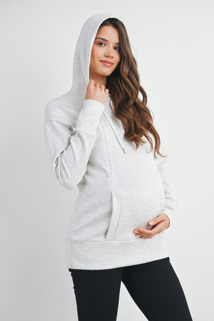 Grey Casual Drawstring Kangaroo Pocket Maternity Nursing Hoodie Side View