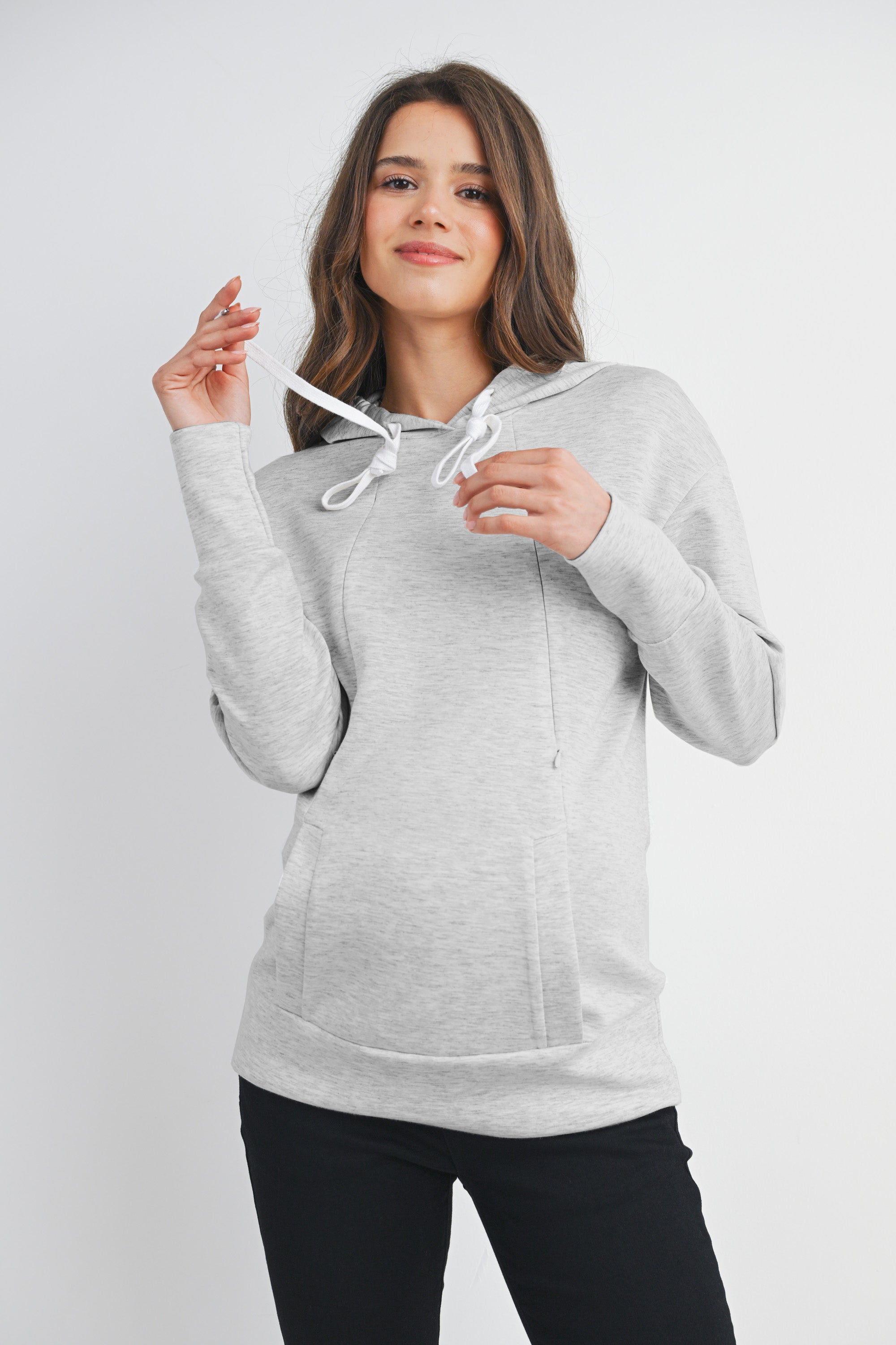 Casual Drawstring Kangaroo Pocket Maternity Nursing Hoodie