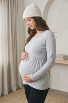 Heather Grey Scoop Neck Long Sleeve Ruched Maternity Top