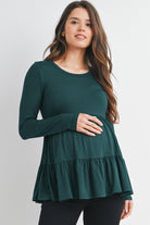 Green Tiered Long Sleeve Maternity Top Front View