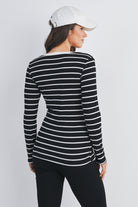 Black Striped V Neck Long Sleeve Maternity Top Back View