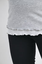 Grey/White Ribbed Round Neck Long Sleeve Contrast Maternity Top Contrast Detail
