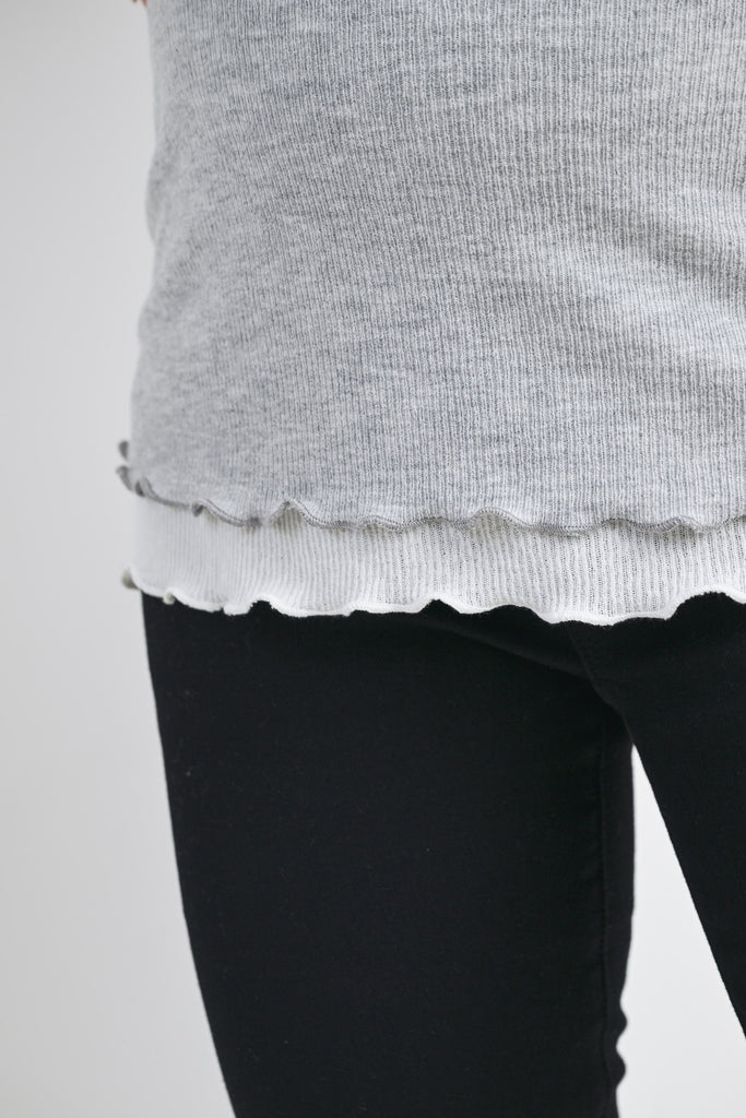 Grey/White Ribbed Round Neck Long Sleeve Contrast Maternity Top Contrast Detail