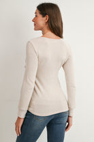 Oatmeal Long Sleeve Crew Neck Nursing Sweater Top Back View