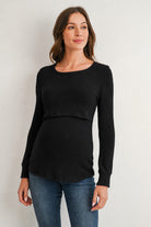 Black Long Sleeve Crew Neck Nursing Sweater Top Front View