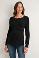 Black Long Sleeve Crew Neck Nursing Sweater Top Front View