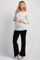 Heather Grey Long Sleeve Crew Neck Nursing Sweater Top Full Body