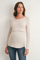 Oatmeal Long Sleeve Crew Neck Nursing Sweater Top Front View