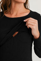 Black Long Sleeve Crew Neck Nursing Sweater Top Detail