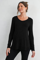 Black Long Sleeve Scoop Neck Maternity Sweater Knit Top Front View