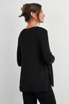 Black Long Sleeve Scoop Neck Maternity Sweater Knit Top Back View