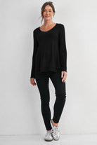 Black Long Sleeve Scoop Neck Maternity Sweater Knit Top Full Body