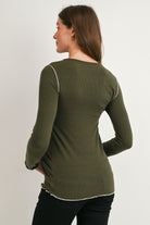 Olive Ribbed Long Sleeve Crew Neck Maternity Nursing Top Back View