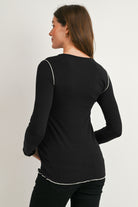 Black Ribbed Long Sleeve Crew Neck Maternity Nursing Top Back View