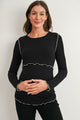 Black Ribbed Long Sleeve Crew Neck Maternity Nursing Top Front View