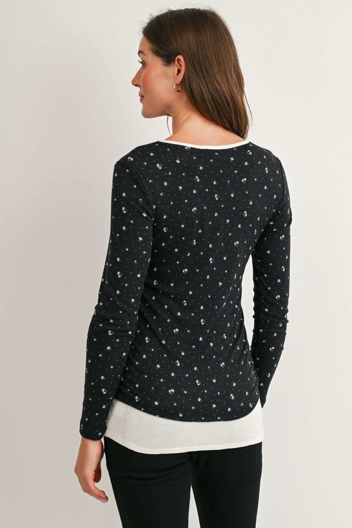 Black Ditsy Floral Long Sleeve Maternity Top Back View