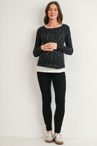Black Ditsy Floral Long Sleeve Maternity Top Full Body