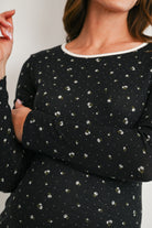 Black Ditsy Floral Long Sleeve Maternity Top Close Up