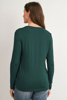 Green Long Sleeve Crew Neck Maternity Nursing Top Back View