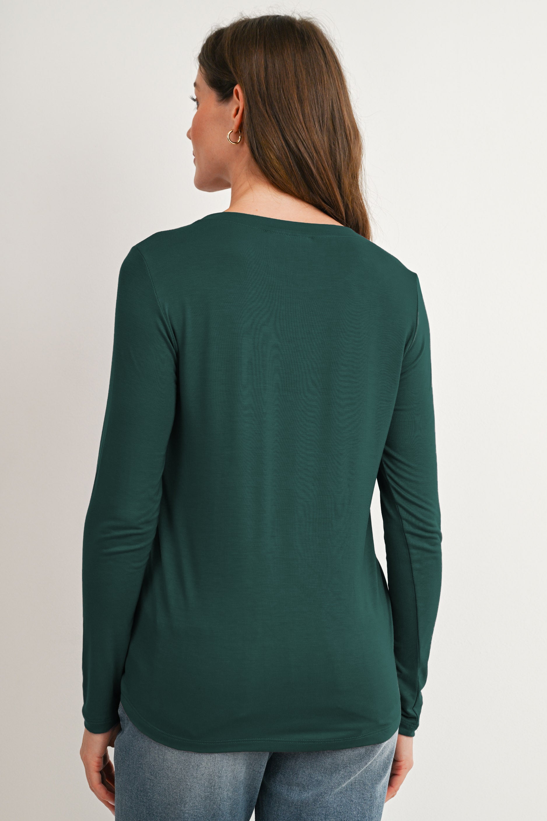 Green Long Sleeve Crew Neck Maternity Nursing Top Back View