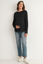 Black Long Sleeve Crew Neck Maternity Nursing Top Full Body