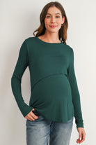 Green Long Sleeve Crew Neck Maternity Nursing Top Front View