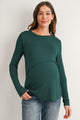 Green Long Sleeve Crew Neck Maternity Nursing Top Front View