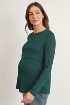 Green Long Sleeve Crew Neck Maternity Nursing Top Side View