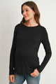 Black Long Sleeve Crew Neck Maternity Nursing Top Front View