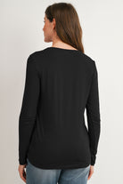 Black Long Sleeve Crew Neck Maternity Nursing Top Back View