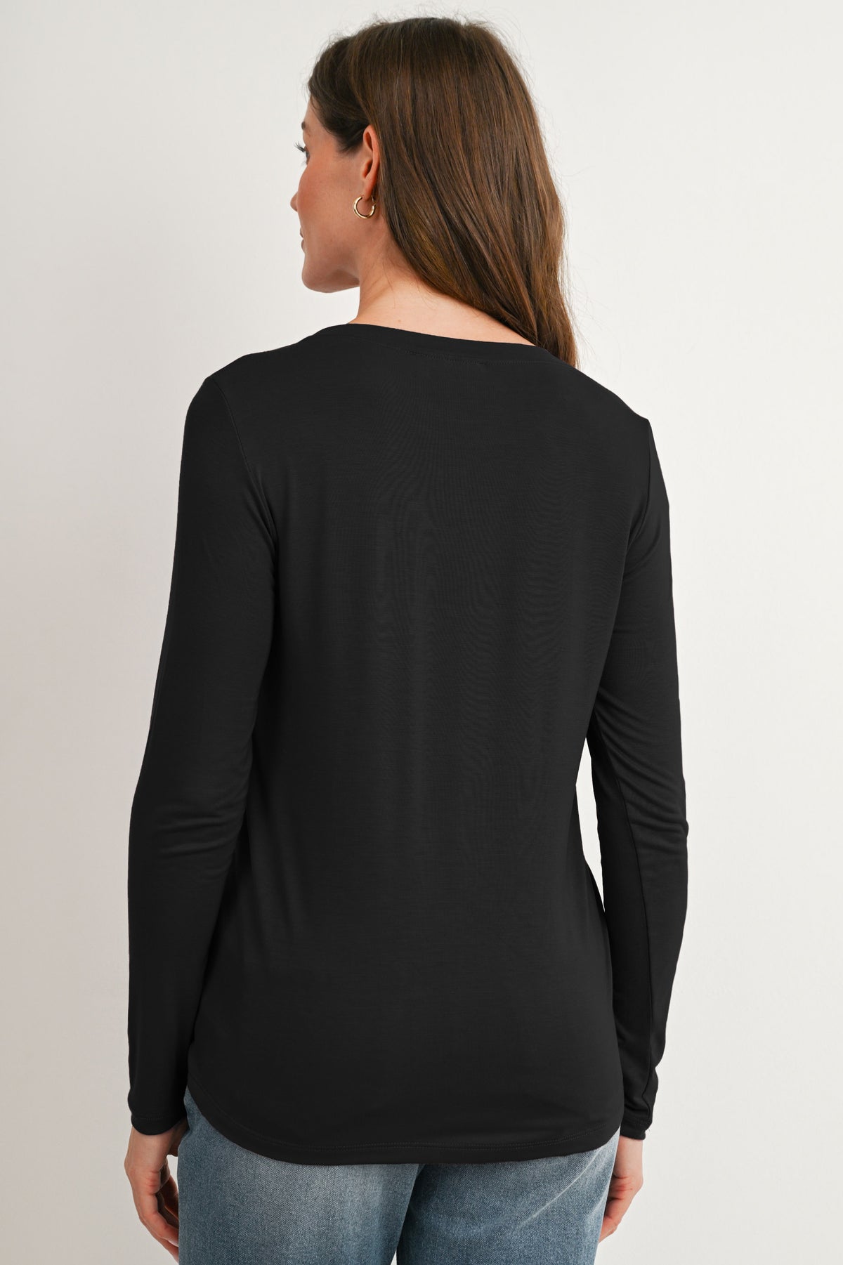 Black Long Sleeve Crew Neck Maternity Nursing Top Back View