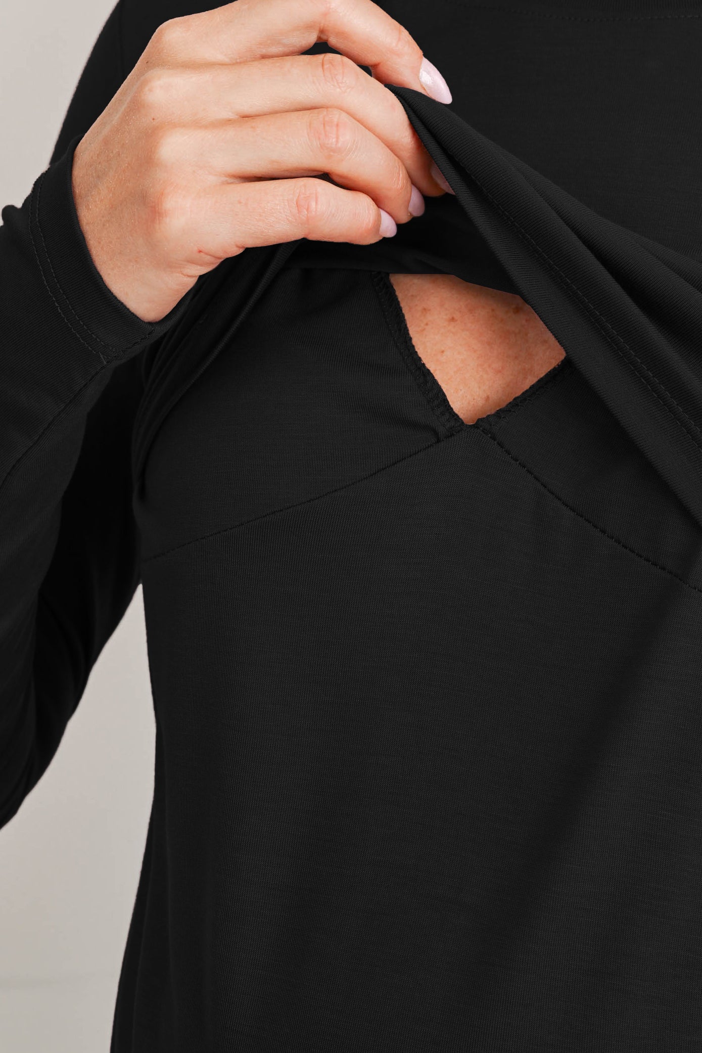 Black Long Sleeve Crew Neck Maternity Nursing Top Detail