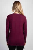 Burgundy Long Sleeve Crew Neck Maternity Nursing Top Back View