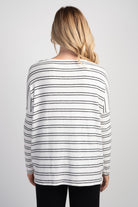 White/Black Striped Long Sleeve Maternity Knit Top Back View