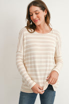 Cream/Taupe Striped Long Sleeve Maternity Knit Top Front View