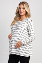 White/Black Striped Long Sleeve Maternity Knit Top Side View