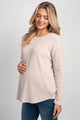 Beige Relaxed Fit Crew Neck Sweater Knit Maternity Top Front View