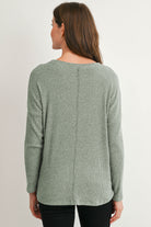 Sage Relaxed Fit Crew Neck Sweater Knit Maternity Top Back View