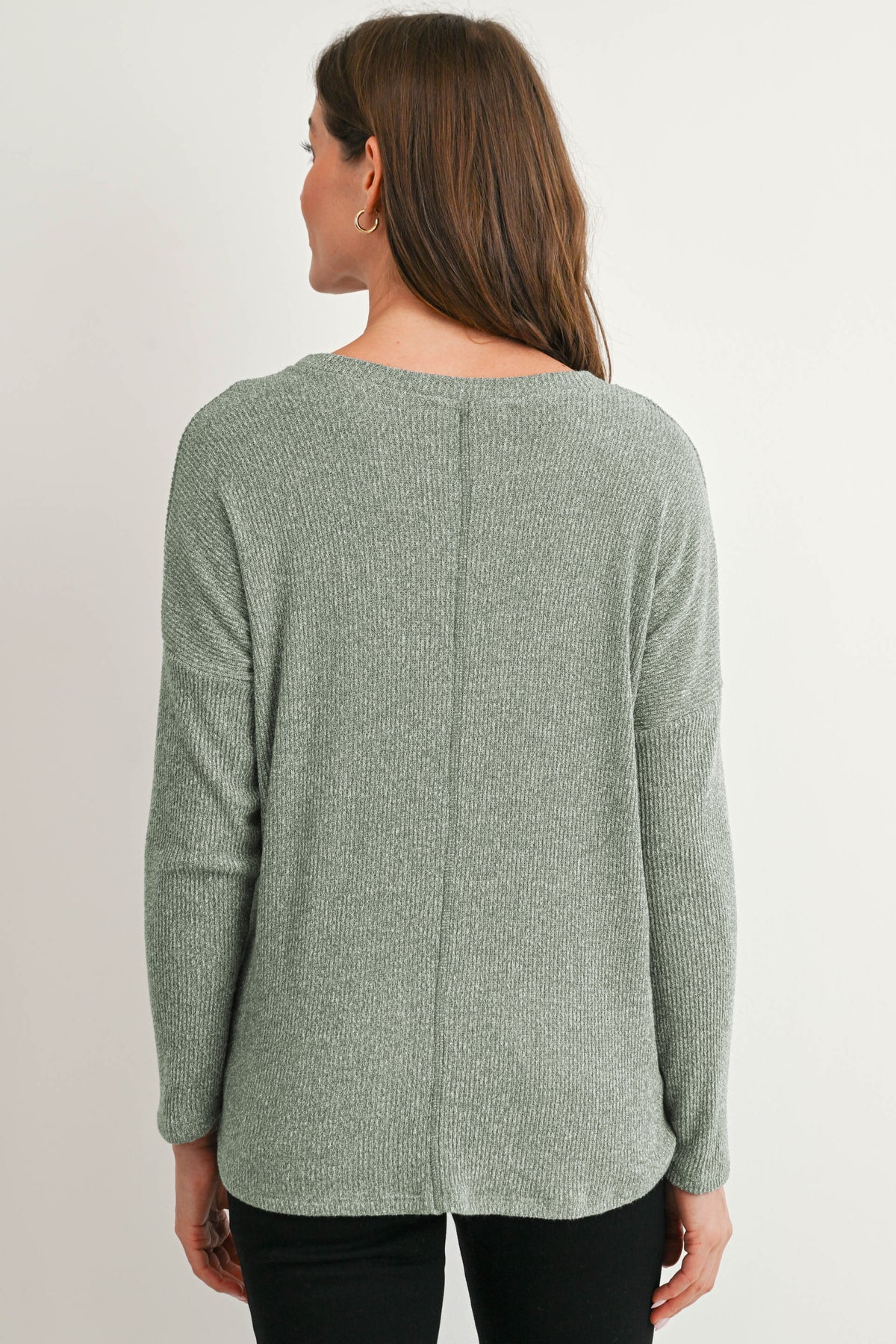 Sage Relaxed Fit Crew Neck Sweater Knit Maternity Top Back View
