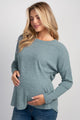 Teal Relaxed Fit Crew Neck Sweater Knit Maternity Top Front View