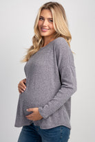Charcoal Relaxed Fit Crew Neck Sweater Knit Maternity Top Sie View