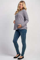 Charcoal Relaxed Fit Crew Neck Sweater Knit Maternity Top Full Body