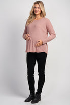 Rust Relaxed Fit Crew Neck Sweater Knit Maternity Top Full Body