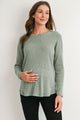 Sage Relaxed Fit Crew Neck Sweater Knit Maternity Top Front View